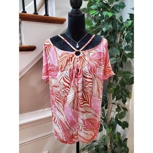 Ashley Stewart Womens Multicolor Halter Neck Short Sleeve Top Blouse Size 26/28